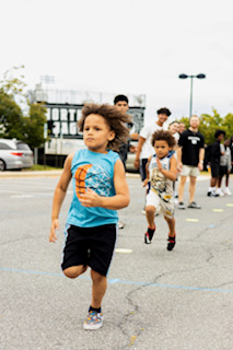 Kids racing through the upper lot